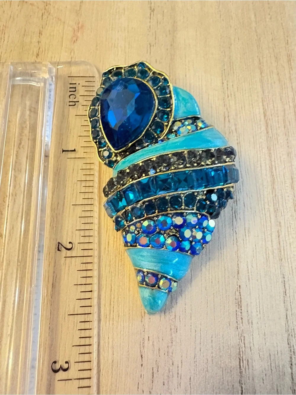 Blue Teardrop Shell Crystal Statement Brooch